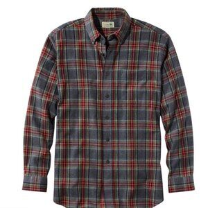 LL Bean Scotch Plaid Flannel Shirt‎ in Grey Stewart 100% Cotton Size Medium EUC
